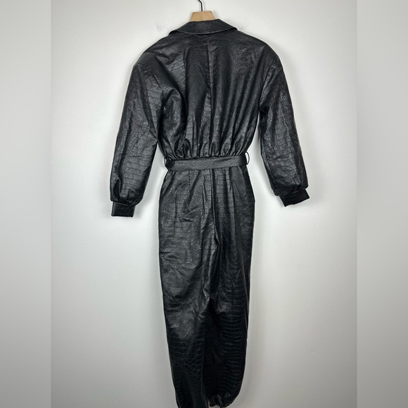 Lovers + Friends Tag Black Faux Leather Croc embossed Jumpsuit Women Sz XS - Picture 8 of 8